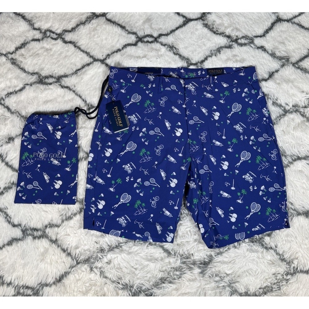 POLO Golf Ralph Lauren Tailored Fit Allover Print Shorts Blue Mens 36 *NEW* $125